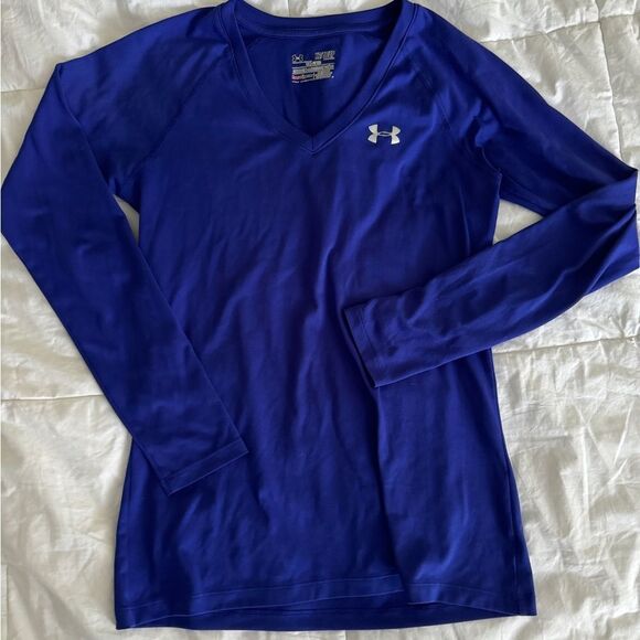 Under Armour Women's V-Neck Heatgear Long-sleeve T-Shirt Size XS PURPLE - Picture 2 of 11